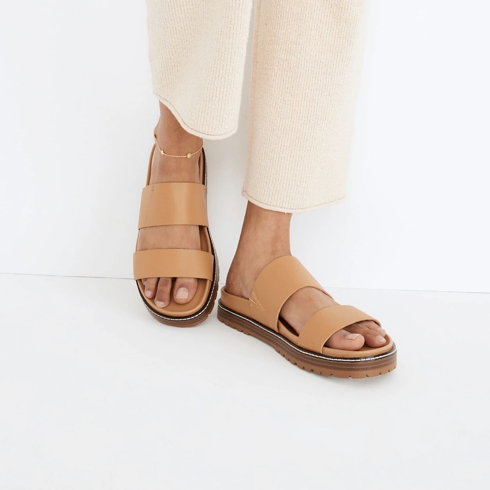 NWT Madewell The Charley Double Strap Slide Sandal in Desert Camel